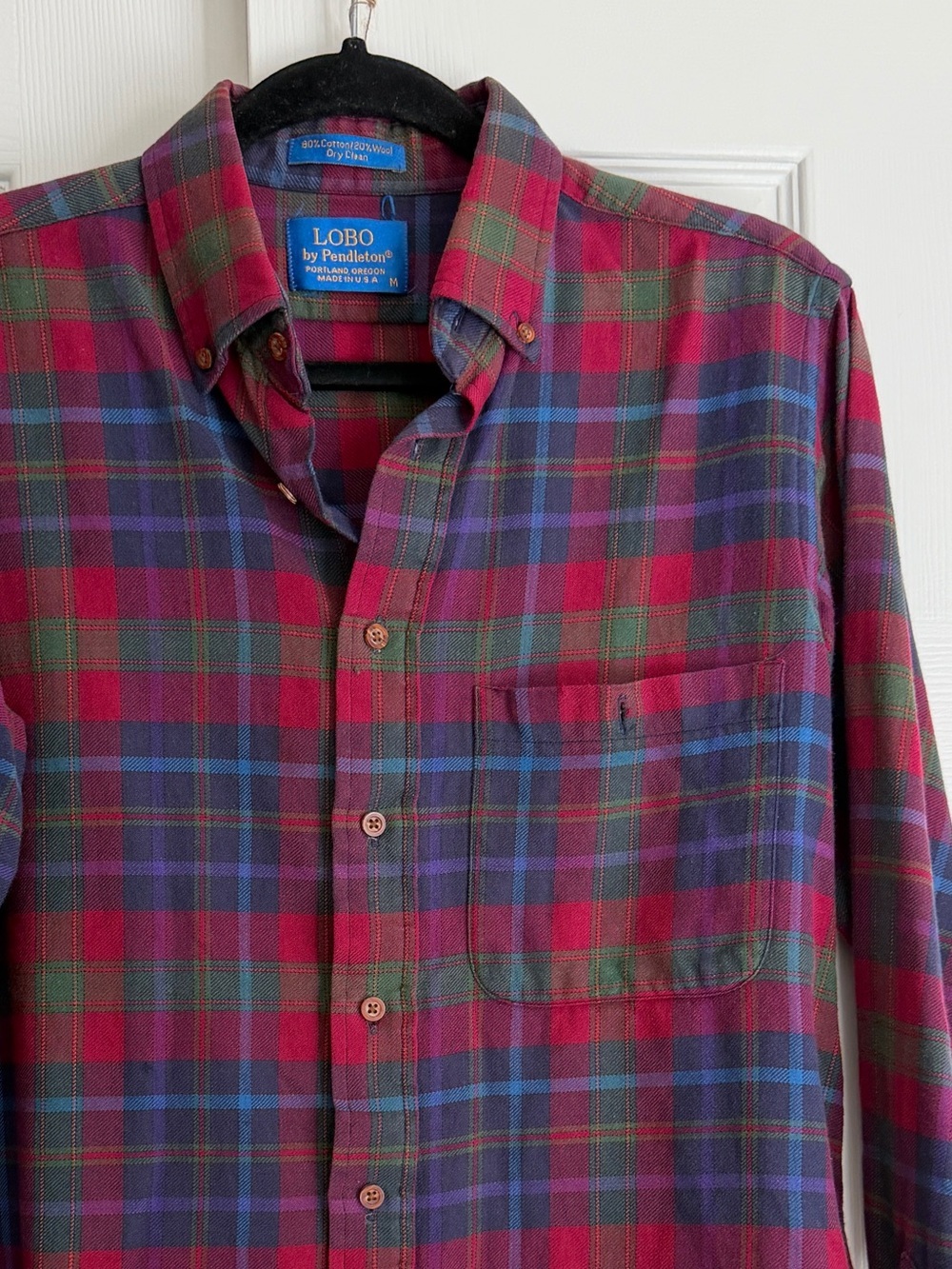 vintage Pendleton LOBO 90s cotton wool red blue button up shirt size medium